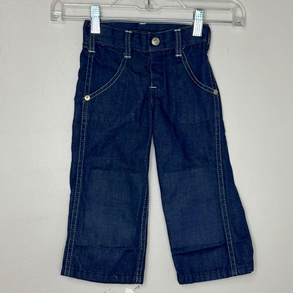 Vintage 1970s Kids Blue Jeans, Rough Housers Sears Size 3T, Dark Denim